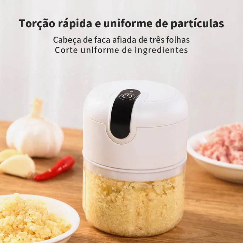 Mini Processador Triturador Elétrico 3 Laminas Moedor Alho Cebola Carne Vegetais Fruta Amendoim Recarregável USB 250ml