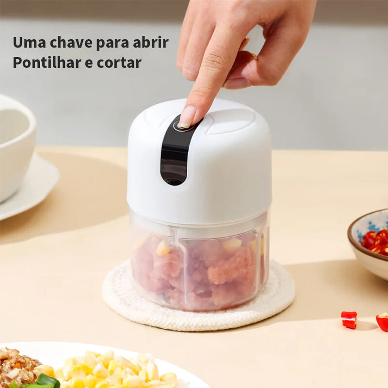 Mini Processador Triturador Elétrico 3 Laminas Moedor Alho Cebola Carne Vegetais Fruta Amendoim Recarregável USB 250ml