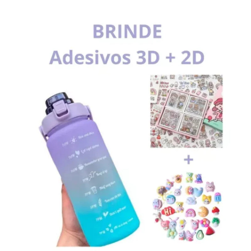 Kit 3 Garrafas Motivacionais - Brinde adesivos 3D e 2D