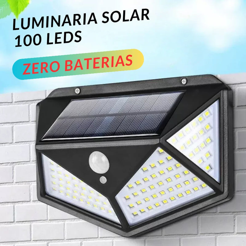 Luminária Solar Parede 100 Led Sensor Recarregável Com 3 Funções